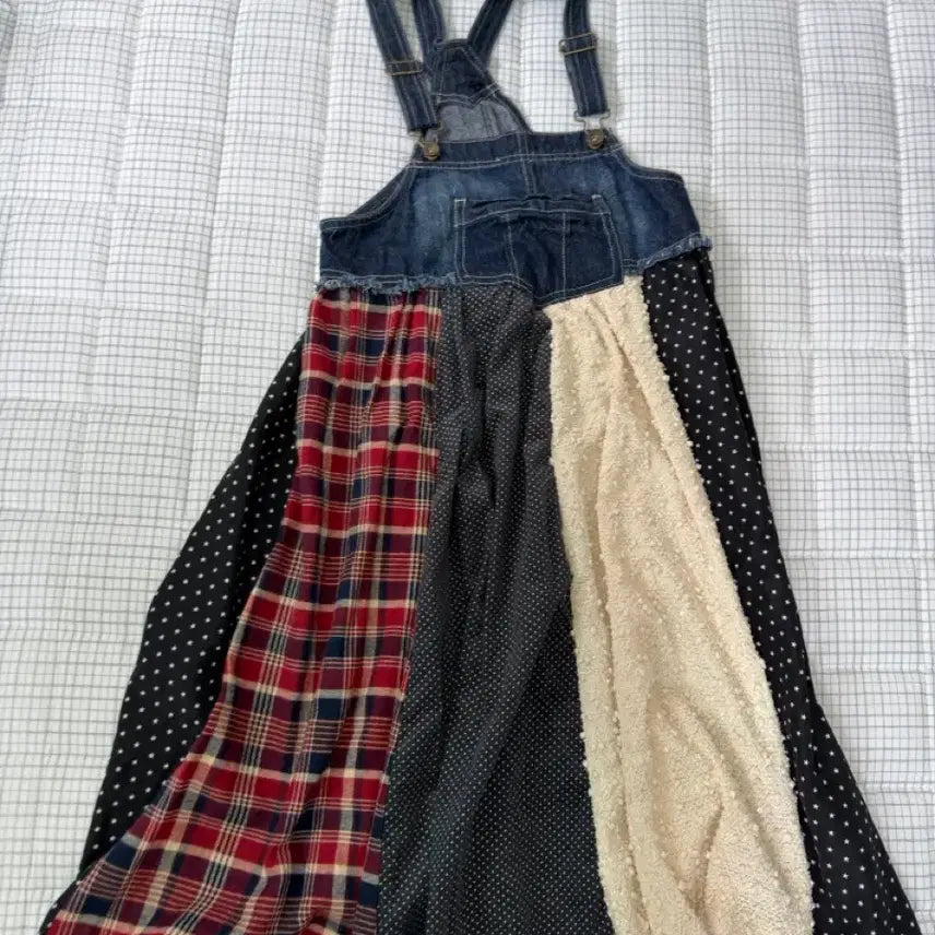 [BUNJANG] Coco Mori Camé Vintage Suzuko Denim Patchwork Midi Dress / 코코모리 / 카메빈티지 / 스즈코 / 데님 패치워크 원피스