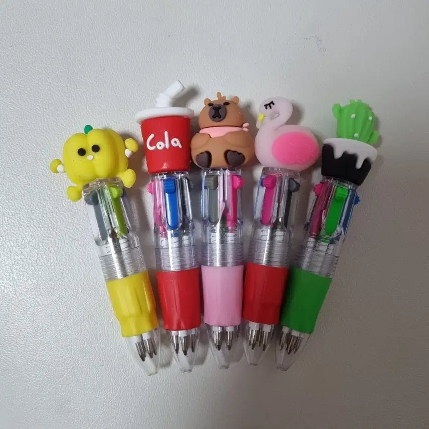 [BUNJANG] Character 4-Color Ballpoint Pen Set (5 Pieces) / 캐릭터 미니 4색 볼펜 5개 세트