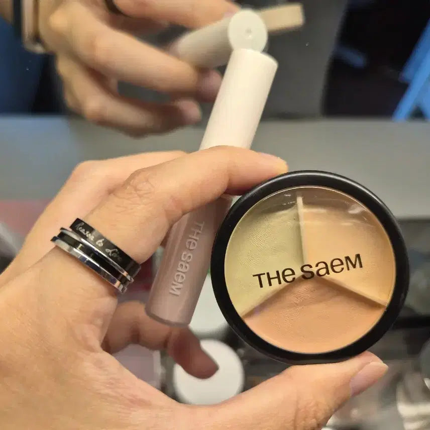 [BUNJANG] The Saem Cover Perfection Triple Pot Concealer (Correct Up Beige + Sealed Brightener) / 더샘 커버 퍼펙션 트리플 팟 컨실러(코렉트업 베이지+미개봉 브라이트너)