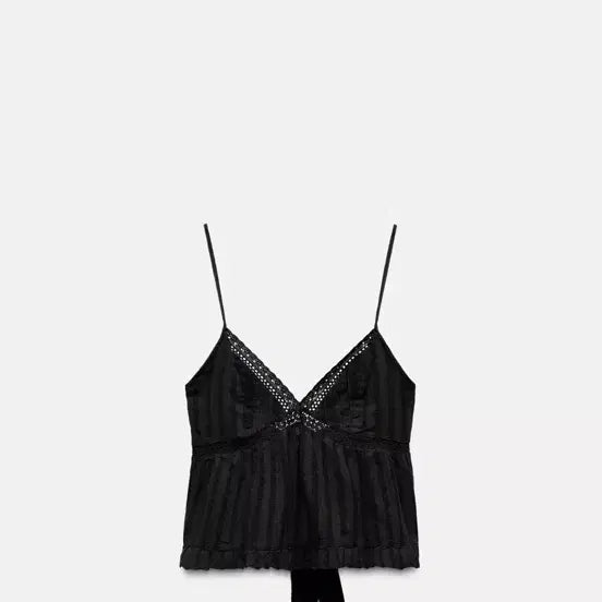 [BUNJANG] Zara Embroidered Ribbed Tank Top / 자라 자수탑 리본자수탑 자라 나시