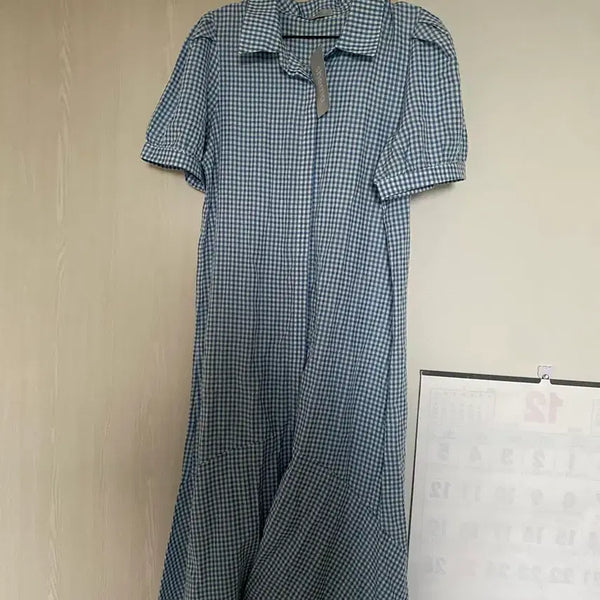 [BUNJANG] Check Pattern Shirt Dress - Blue / 체크무늬 셔츠 원피스 블루
