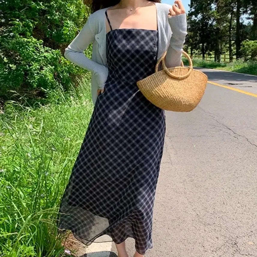 [BUNJANG] Real Coco Check Sleeveless Long Dress / 리얼코코 체크 나시 롱원피스