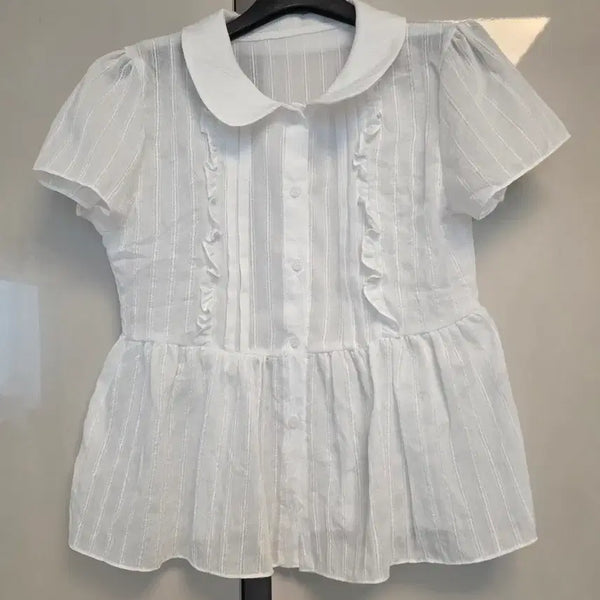 [BUNJANG] White Frill Shirring Blouse / 화이트 프릴 셔링 블라우스