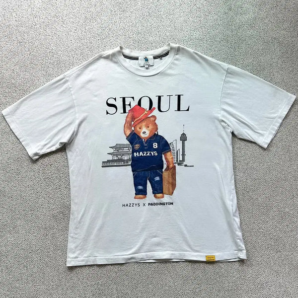 [BUNJANG] Hazzys x Paddington Seoul White T-Shirt L / 헤지스 X 패딩턴 서울 화이트 반팔티 100 L