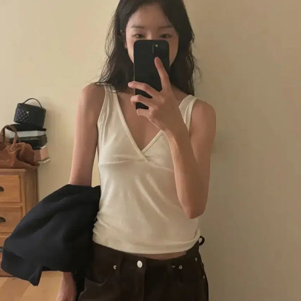 [BUNJANG] Maybe Baby V-Neck Cropped Tank Top White / 메이비베이비 브이넥 크롭 나시