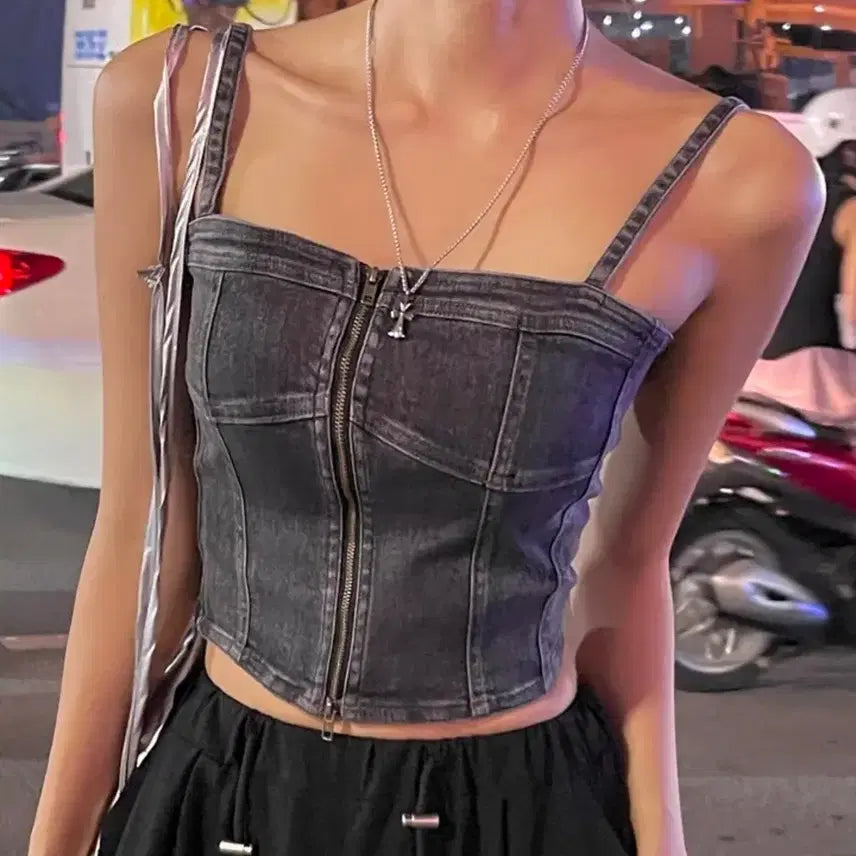 [BUNJANG] Vintage Washed Denim Bustier / 빈티지 워싱 데님 뷔스티에