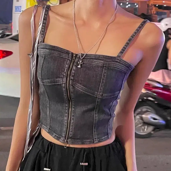 [BUNJANG] Vintage Washed Denim Bustier / 빈티지 워싱 데님 뷔스티에