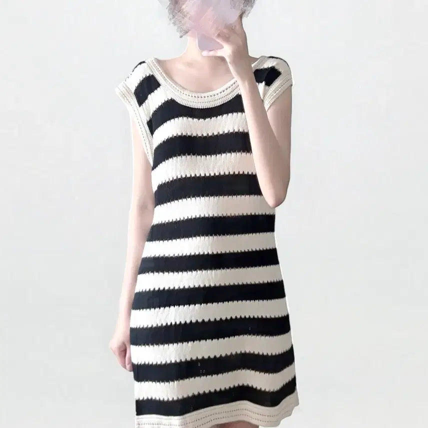 [BUNJANG] Vintage Stripe Knit Dress / 모리걸 코티지 빈티지 스트라이프 니트 원피스
