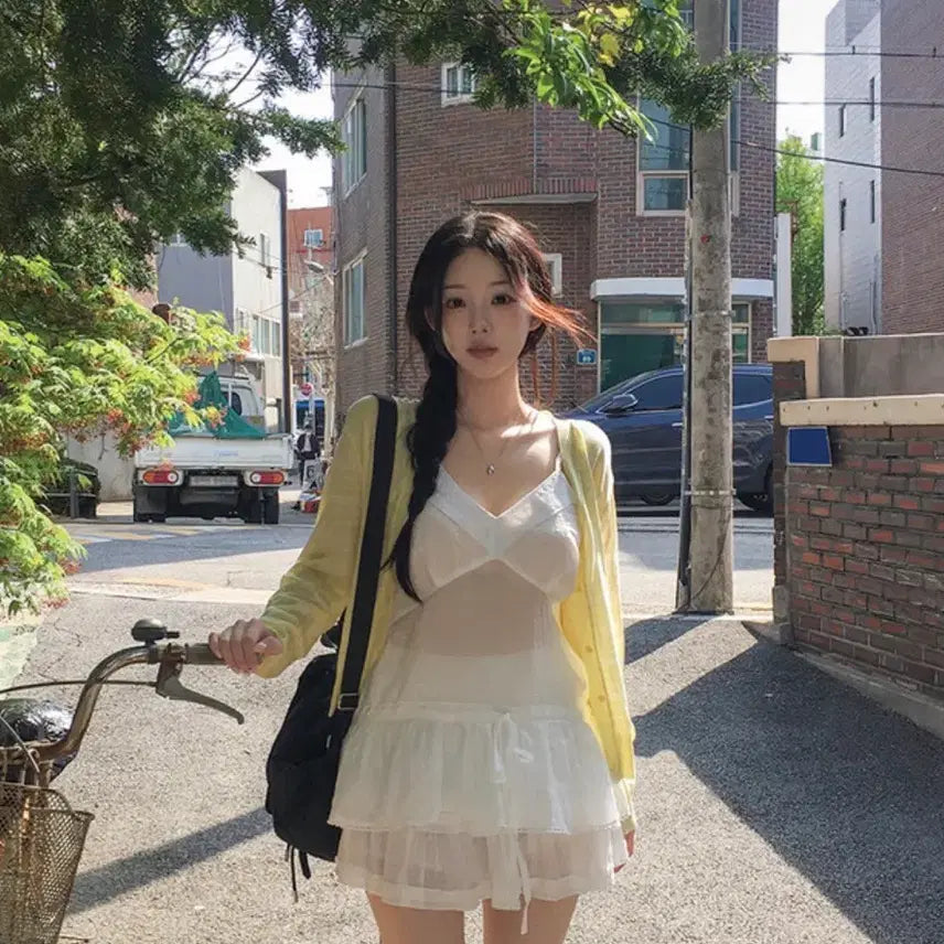 [BUNJANG] HINEEK Stripe Cardigan, Bustier, and Skirt Set / 히니크 코디세트