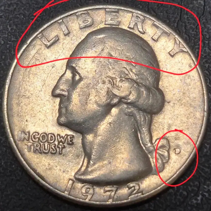 [BUNJANG] 1972 Washington Quarter Dollar D Mint Error Coin / 1972년워싱턴 쿼터 달러 D mint0 에러 뒷면 압인에러