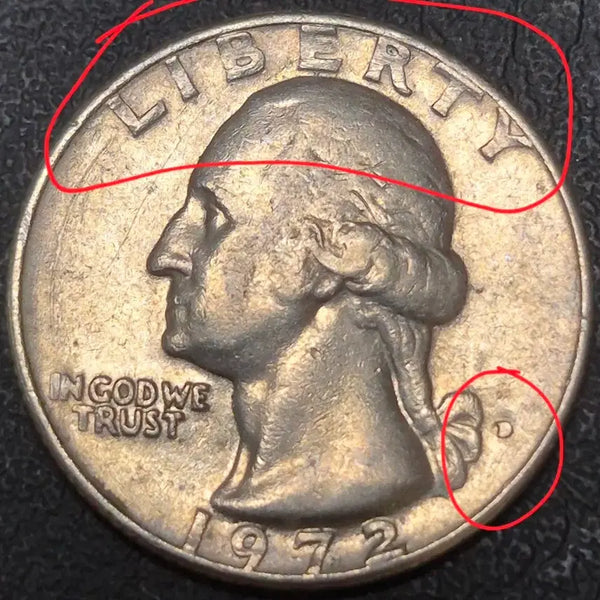 [BUNJANG] 1972 Washington Quarter Dollar D Mint Error Coin / 1972년워싱턴 쿼터 달러 D mint0 에러 뒷면 압인에러