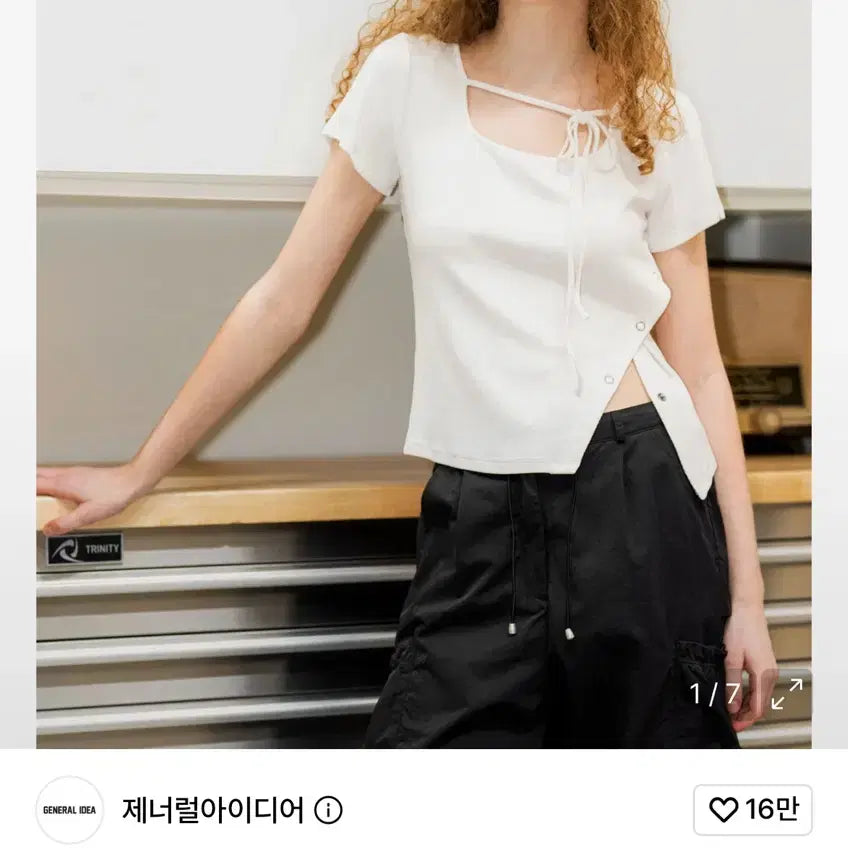 [BUNJANG] General Idea Cut-Out String Short Sleeve T-Shirt [Ivory] S Size / 무신사 제너럴아이디어 컷아웃 스트링 반팔티 [IVORY] / WBD2L0