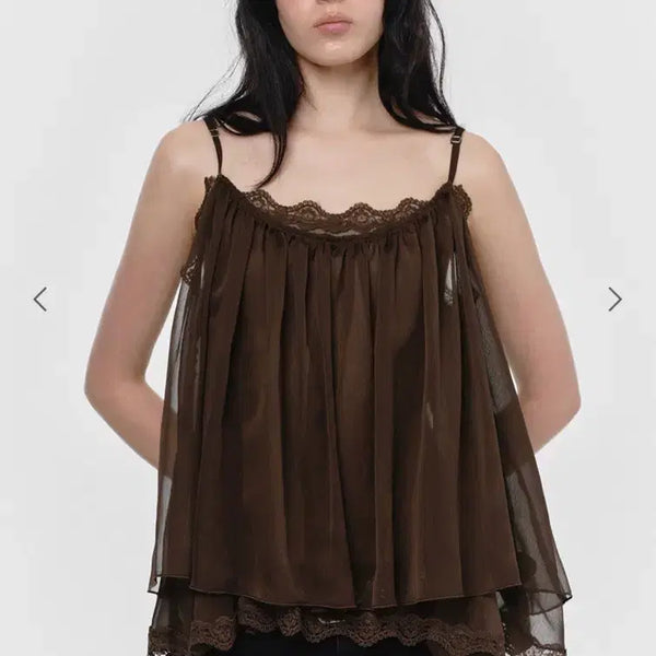 [BUNJANG] Sunburn Project Lace Sleeveless Blouse Brown / 썬번프로젝트 레이스 슬리브리스 블라우스 브라운