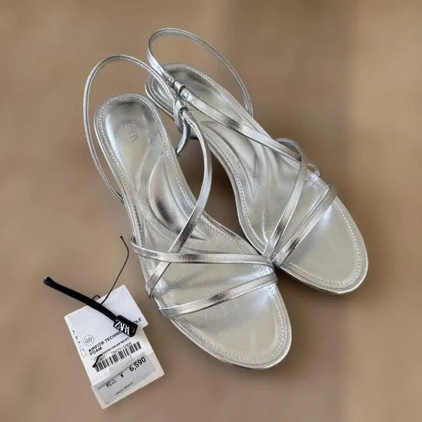 [BUNJANG] ZARA Silver Kitten Heel Sandals / ZARA 자라 실버 키튼힐 샌들, 자라 실버 샌들, 자라 실버 힐