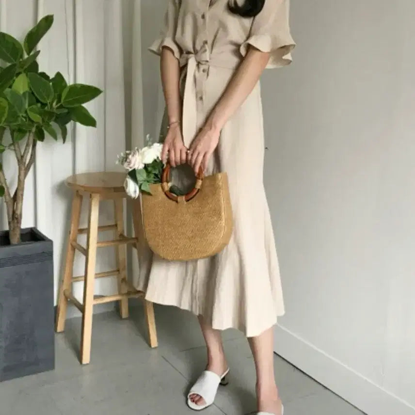 [BUNJANG] Beige Linen Long Dress / 베이지색 린넨 롱 원피스