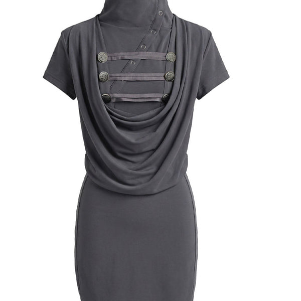 [BUNJANG] SKISM Inducing Diagonal Hussar Cowl One-Piece Dress Charcoal / 스키즘인듀싱 다이애그널 허슬 카울 원피스 차콜