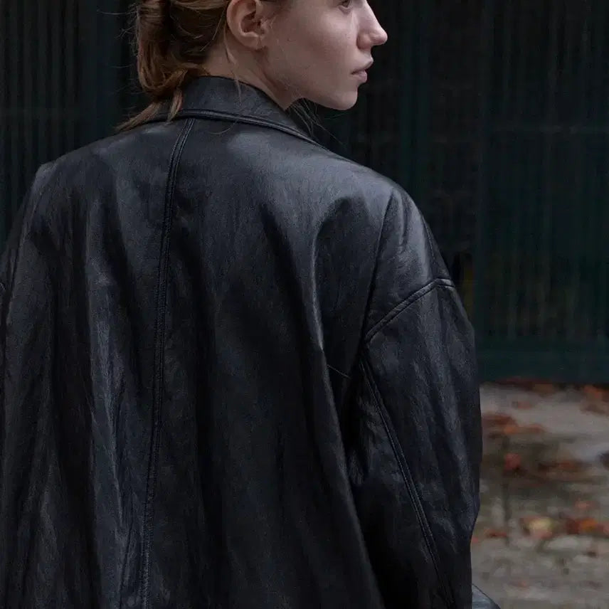 [BUNJANG] Pebblem Kara Faux Leather Jacket / pebblem 페블엠 카라 페이크레더 자켓