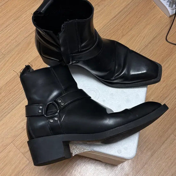 [BUNJANG] ZARA Men's Black Leather Square Toe Boots Size 42 (270mm) / ZARA 남성 부츠 270 42사이즈
