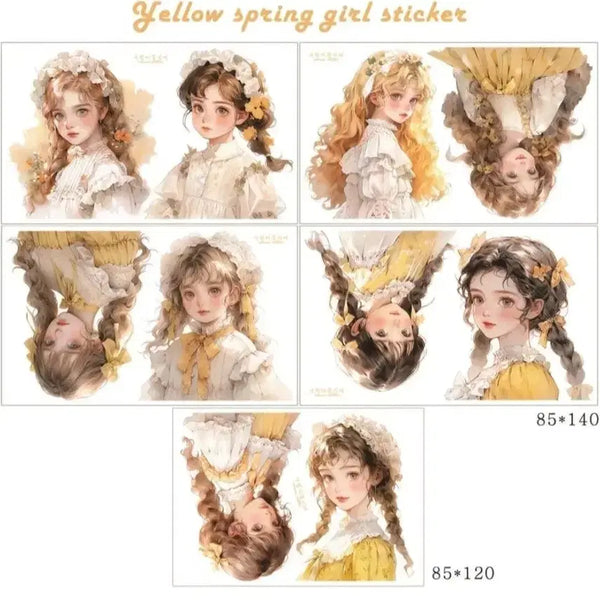 [BUNJANG] Nakwon Yellow Spring Girl Character Stickers Set (5 Types) / [낙원] 노랑 봄 소녀 인물 스티커 5종