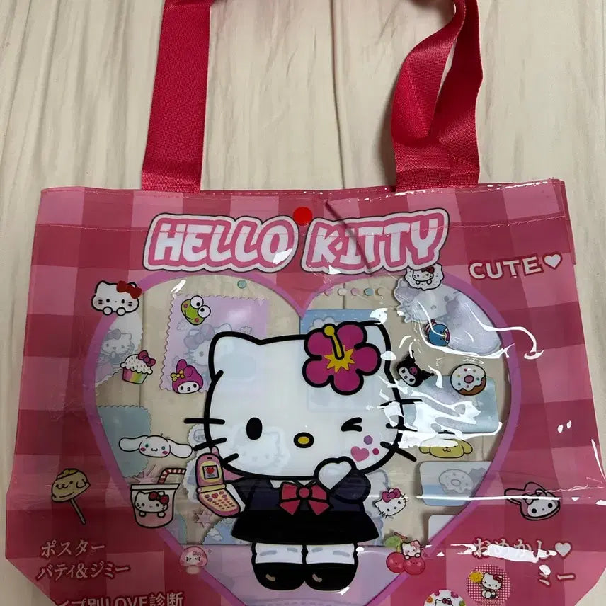 [BUNJANG] Hello Kitty Pink Check Transparent Tote Bag / 헬로키티 핑크 체크 투명백