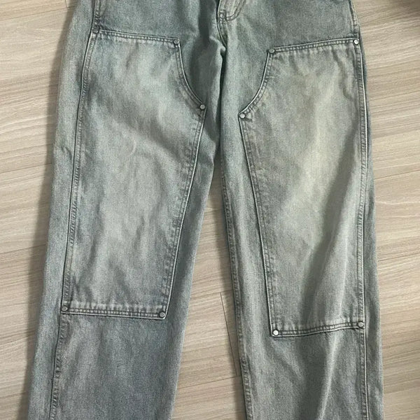 [BUNJANG] Ument Double Knee Denim Pants Light Blue S / 유먼트 더블니 데님 팬츠 연청 S