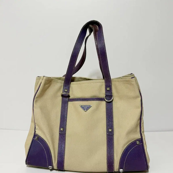 [BUNJANG] Prada Vintage Stud Detail Canvas Tote Bag / 프라다 빈티지 스터드 디테일 캔버스 토트백
