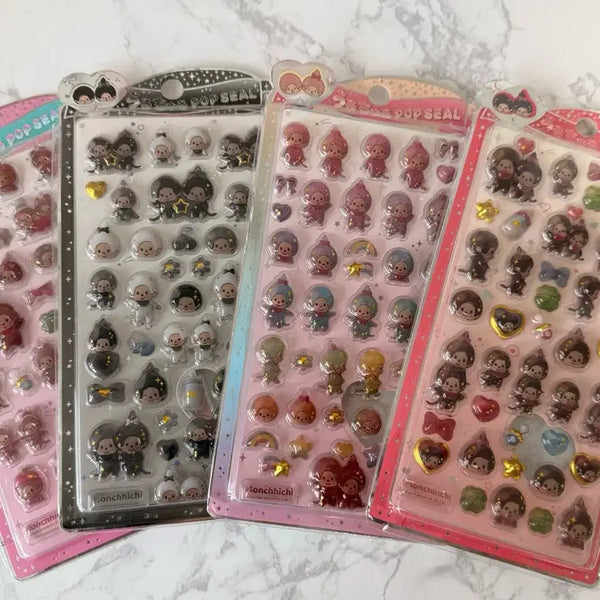 [BUNJANG] Monchhichi Uru Churu Pop Seal 3D Stickers (Set of 4) / 몬치치 우루츄루 팝씰 3D 스티커