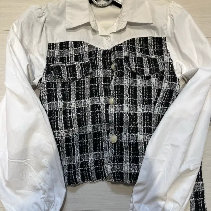 [BUNJANG] Check Tweed Shirt Belt Set / 체크 트위트 셔츠 벨트 세트
