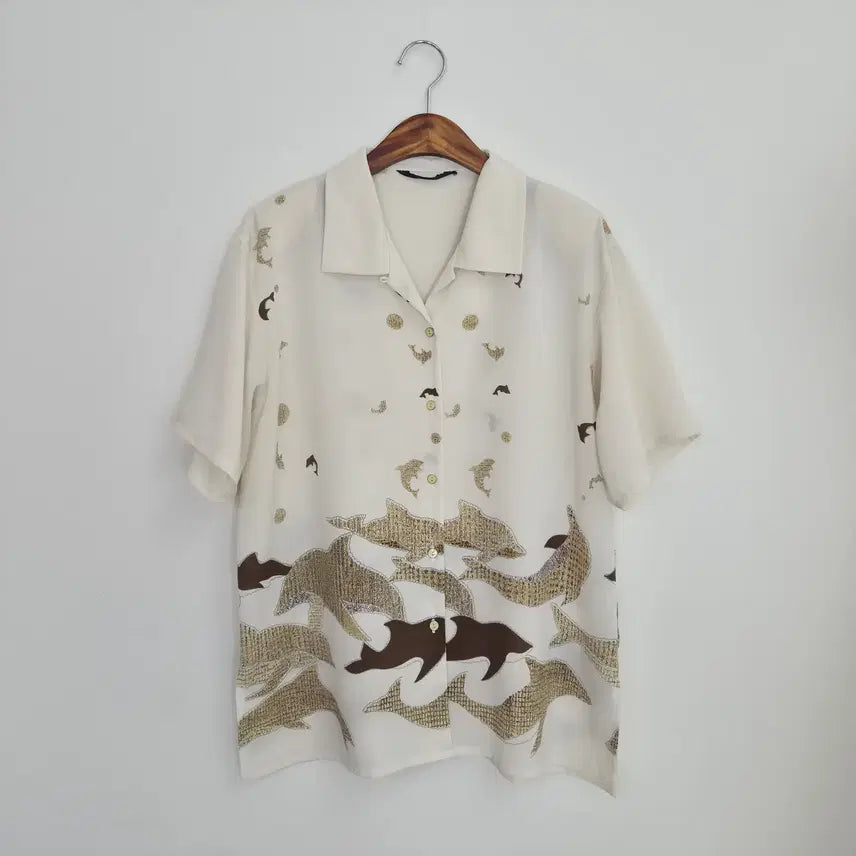 [BUNJANG] FLORRIE BELL Unisex Dolphin Pattern Short Sleeve Shirt Japanese Vintage / FLORRIE BELL 돌고래 패턴 반팔 셔츠 남녀공용 일본빈티지