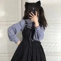 [BUNJANG] Gothic Lolita Blue Dress and Black Suspenders Set / 블루 원피스 세트 고스로리 지뢰계
