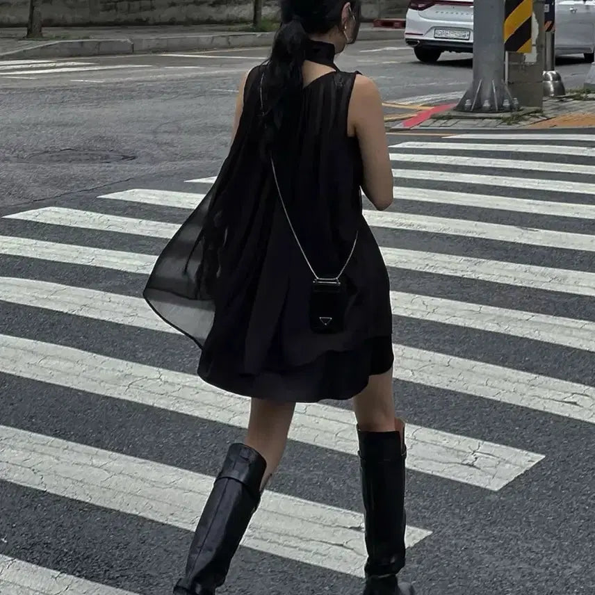 [BUNJANG] trimingbird Sleeveless Dress Black / 트리밍버드 타이 슬리브리스 원피스 블랙