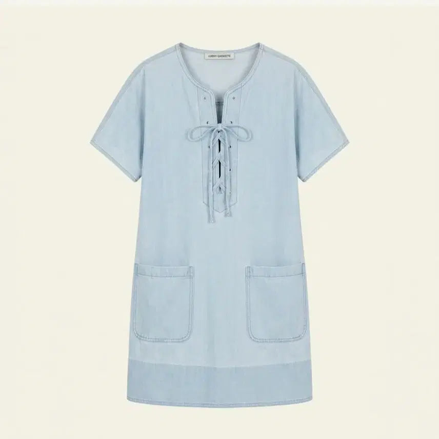 [BUNJANG] Lucky Chouette Denim Lace-up Dress / 럭키슈에뜨 얇은 데님 레이스업 원피스  럭키슈에뜨원피스