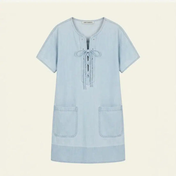 [BUNJANG] Lucky Chouette Denim Lace-up Dress / 럭키슈에뜨 얇은 데님 레이스업 원피스  럭키슈에뜨원피스