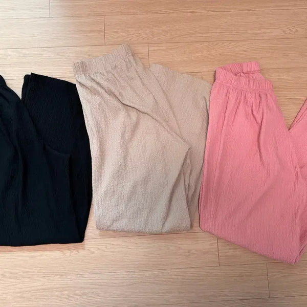 [BUNJANG] Wrinkle Wide Banding Pants 3-Color Bundle Set / 링클 와이드 밴딩 팬츠 3종 일괄