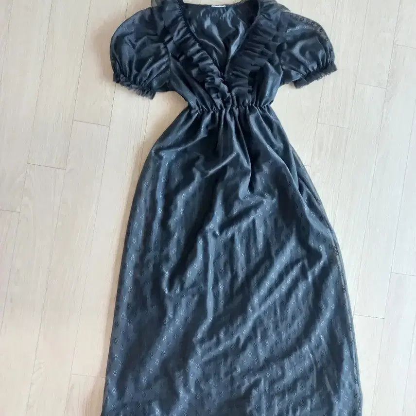 [BUNJANG] Black Lace Chiffon Dress / 블랙 레이스 쉬폰 원피스