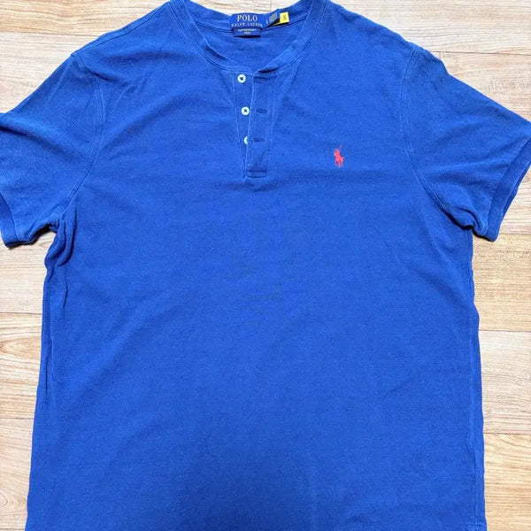 [BUNJANG] Polo Ralph Lauren Blue Indigo Henley T-Shirt / 폴로 랄프로렌 블루 인디고 헨리넥 반팔 L