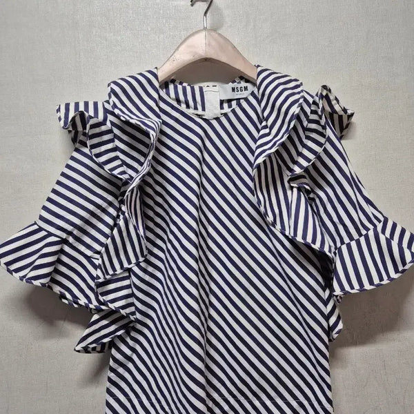 [BUNJANG] MSGM Navy Stripe Frill Blouse / MSGM 스트라이프 프릴 블라우스