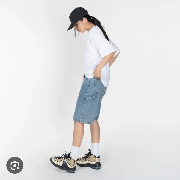 [BUNJANG] Dangdanggeul Carpenter Denim Bermuda Shorts (Size S) / (새상품) 당당걸 카펜터 5부 데님 청 반바지