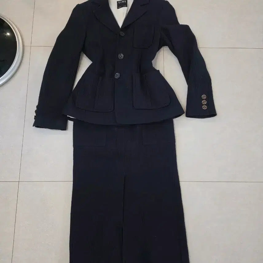 [BUNJANG] TIME Dark Navy Tweed Jacket Skirt Set / 한섬의류 타임(TIME) 다크네이비 트위드 자켓 스커트 세트