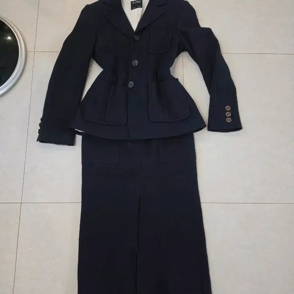 [BUNJANG] TIME Dark Navy Tweed Jacket Skirt Set / 한섬의류 타임(TIME) 다크네이비 트위드 자켓 스커트 세트