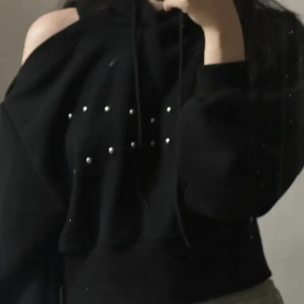 [BUNJANG] Love Is True Cropped Black Hoodie / [택제거 새상품]러브이즈트루 크롭 블랙 후드티 FREE