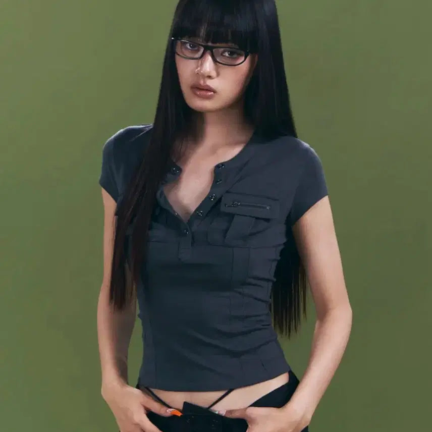 [BUNJANG] Pansy Pocket Button Tee / 플노팔 Pansy Pocket Button 버튼티