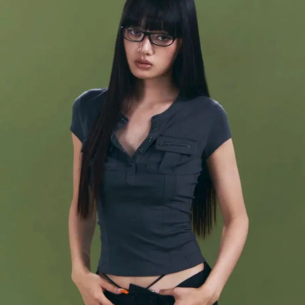 [BUNJANG] Pansy Pocket Button Tee / 플노팔 Pansy Pocket Button 버튼티