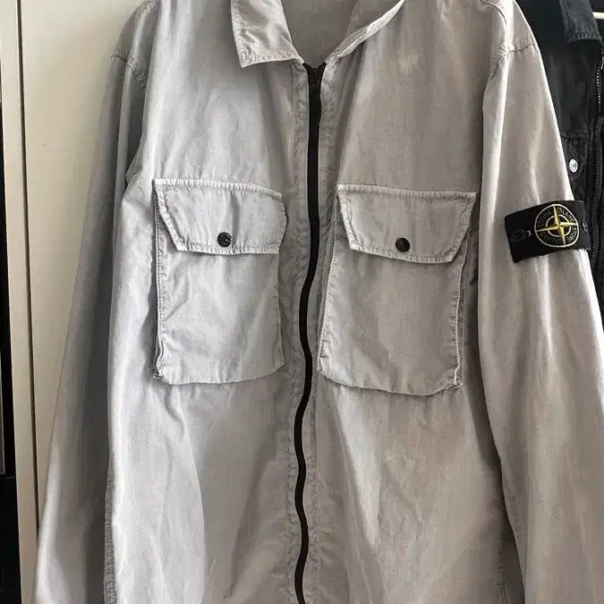 [BUNJANG] Stone Island Garment Dyed Zip Overshirt Jacket (Gray, Size 105) / 스톤아일랜드 재킷 그레이 105