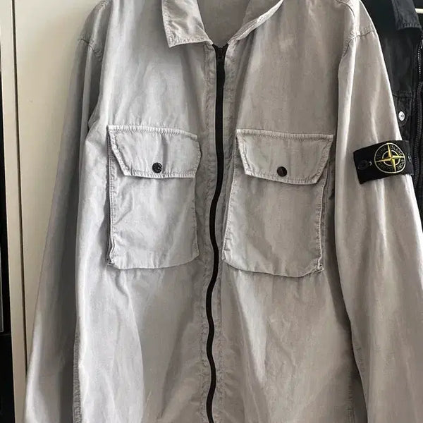[BUNJANG] Stone Island Garment Dyed Zip Overshirt Jacket (Gray, Size 105) / 스톤아일랜드 재킷 그레이 105