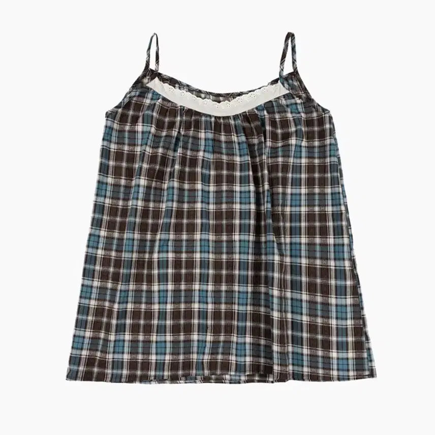 [BUNJANG] Ofish Check Lace Layered Dress Blue / 오피쉬 Check Lace Layered Dress Blue