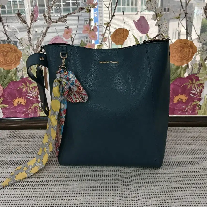 [BUNJANG] Samantha Thavasa Leather Shoulder Bag Teal Blue / 사만사타바사 가죽 숄더백 틸 블루