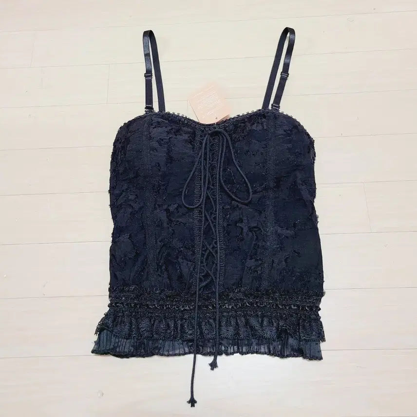 [BUNJANG] Moonfever Lace Corset Top Black Blouse XS (44) with Built-in Cups / 새상품 여성xs 44문피버 레이스 코르셋 탑 블랙 블라우스 캡내장 끈나시