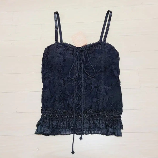 [BUNJANG] Moonfever Lace Corset Top Black Blouse XS (44) with Built-in Cups / 새상품 여성xs 44문피버 레이스 코르셋 탑 블랙 블라우스 캡내장 끈나시