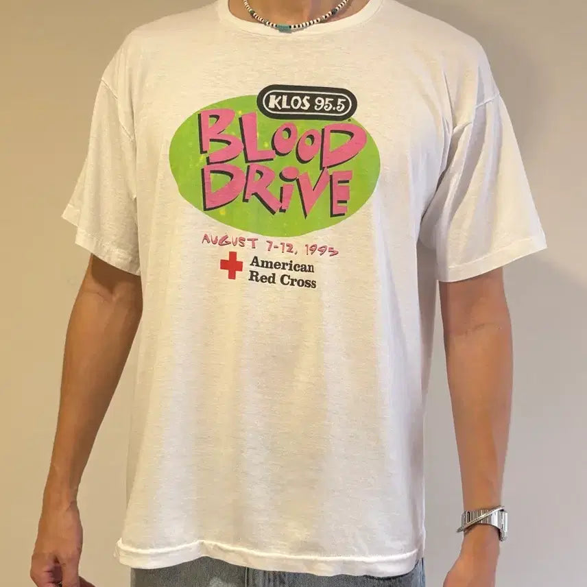 [BUNJANG] 1995 KLOS 95.5 Blood Drive T-Shirt - L (Made in USA) / 90s USA 빈티지 티셔츠 L